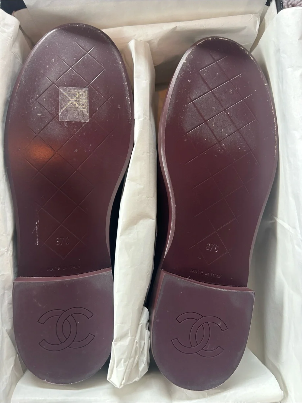 Chanel 2025 turnlock quilted loafers in burgundy 37